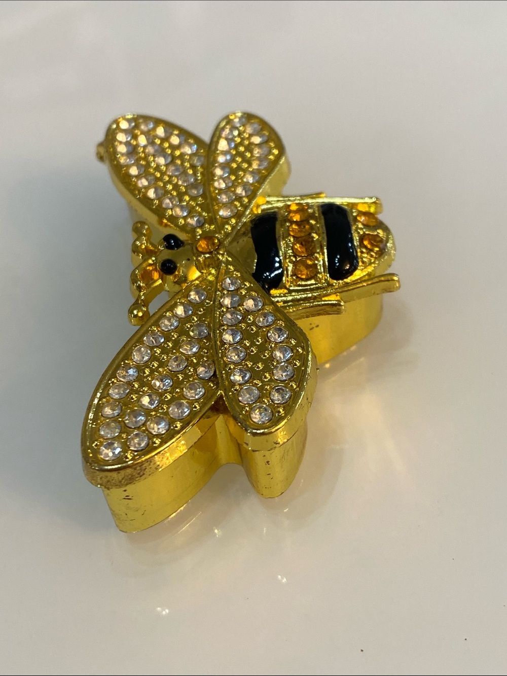 Honey Bee Jeweled Goldplated Trinket Box Rhinestones - Picture 6 of 10